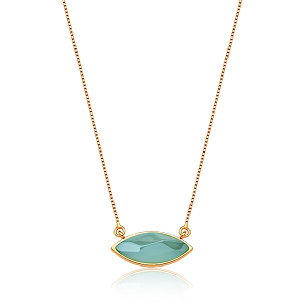 Colar Pétala - Ágata Azul Céu — Ródio Negro | Aimer Joias | semijoia feminina pedra natural