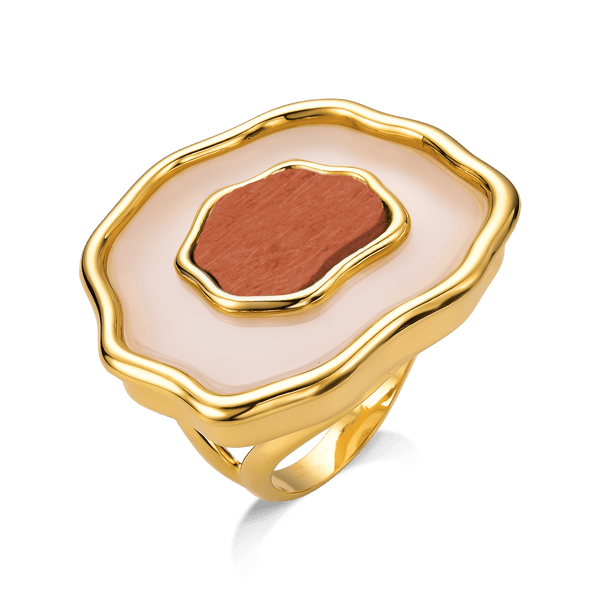 Anel Anthera - Ágata Branca e Feldspato Laranja Semijoias de luxo e design exclusivo
