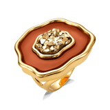 Anel Anthera com Ágata Vermelha e Drusa Ouro em banho ouro 18k | Anel feminino Aimer Joias