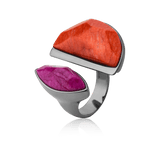 Anel Escudo Feldspato Rosa Pink e Feldspato Laranja Banhado a Ródio Semijoias de luxo e design exclusivo