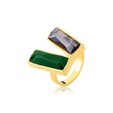 Anel Harmonie - Ágata Verde e Quartzo Fumê Semijoias de luxo e design exclusivo
