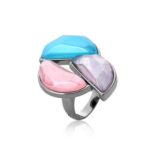 Anel Impacto - Ágata Azul Céu/Quartzo Rosa/Ametista Semijoias de luxo e design exclusivo