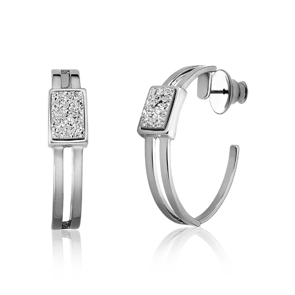 Argola Essencial Retângulo - Drusa Platina Semijoias de luxo e design exclusivo