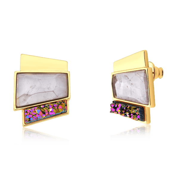 Brinco Cascata - Ametista e Drusa Multicolorida — Ouro 18K | Aimer Joias | brinco semijoia feminina