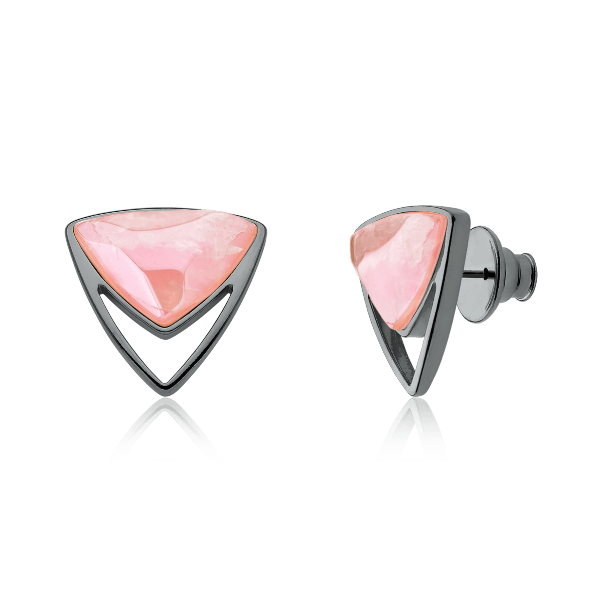 Brinco Equilíbrio - Quartzo Rosa — Ródio Negro | Aimer Joias | brinco semijoia feminina pedra natural