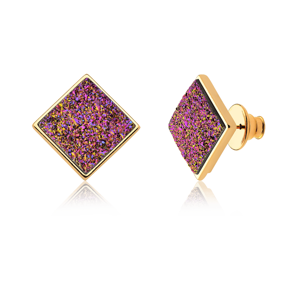 Brinco Lírio - Drusa Multicolorida — Ouro 18K | Aimer Joias | semijoia feminina pedra natural