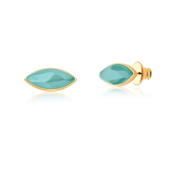 Brinco Pétala - Ágata Azul Céu — Ouro 18K | Aimer Joias | semijoia feminina pedra natural