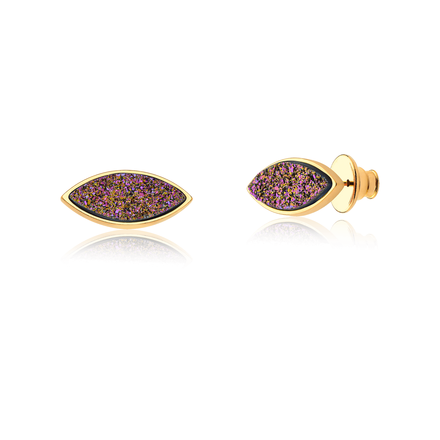 Brinco Pétala - Drusa Multicolorida — Ouro 18K | Aimer Joias | semijoia feminina pedra natural