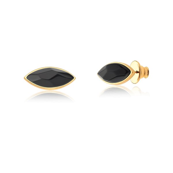 Brinco Pétala - Obsidiana Negra — Ouro 18K | Aimer Joias | semijoia feminina pedra natural