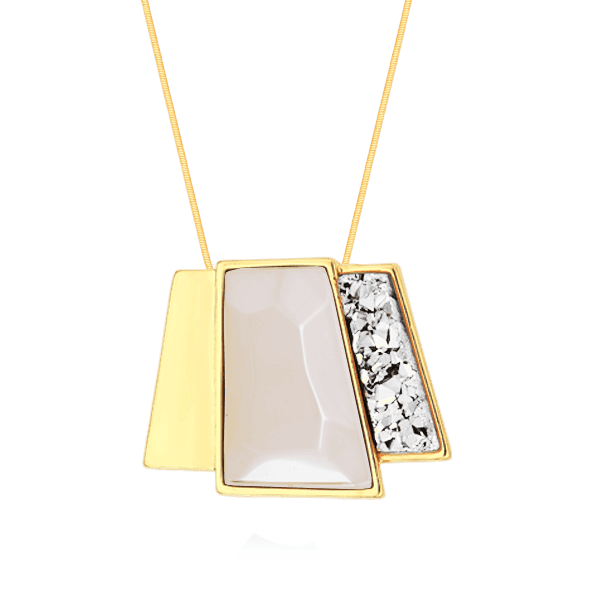 Colar Cascata com Ágata Branca e Drusa Platina | Colar feminino com pedra natural Aimer Joias