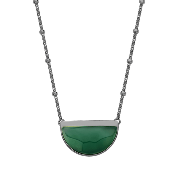 Colar Escudo - Ágata Verde — Ródio Negro | Aimer Joias | semijoia feminina pedra natural