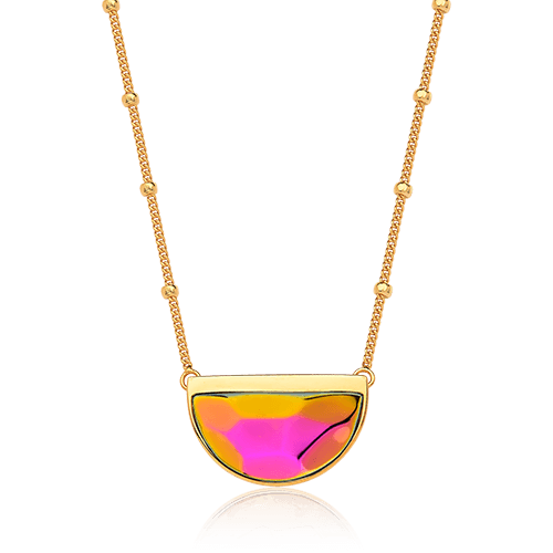 Colar Escudo - Cristal Multicolorido — Ouro 18K | Aimer Joias | semijoia feminina pedra natural