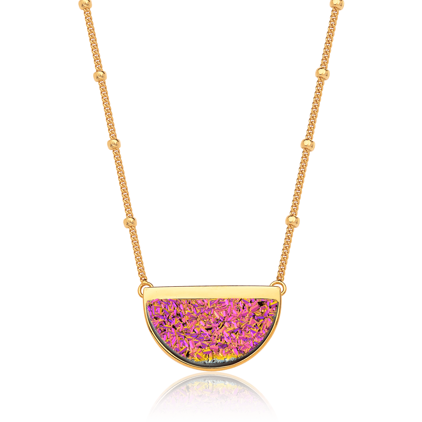 Colar Escudo - Drusa Multicolorida — Ouro 18K | Aimer Joias | semijoia feminina pedra natural
