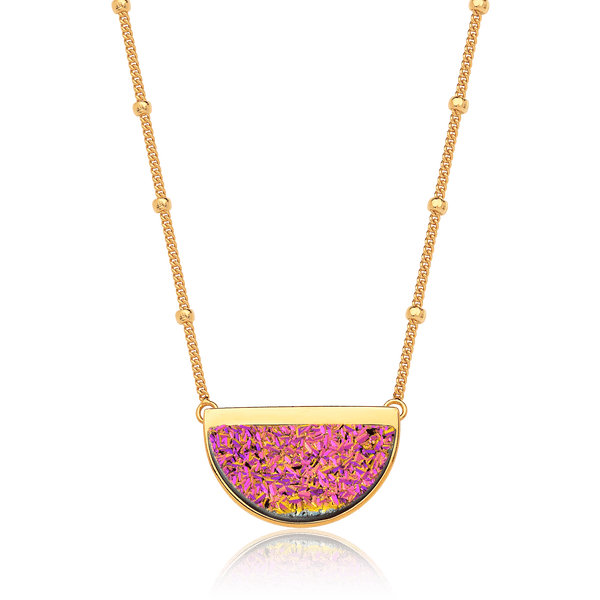 Colar Escudo - Drusa Multicolorida — Ouro 18K | Aimer Joias | semijoia feminina pedra natural