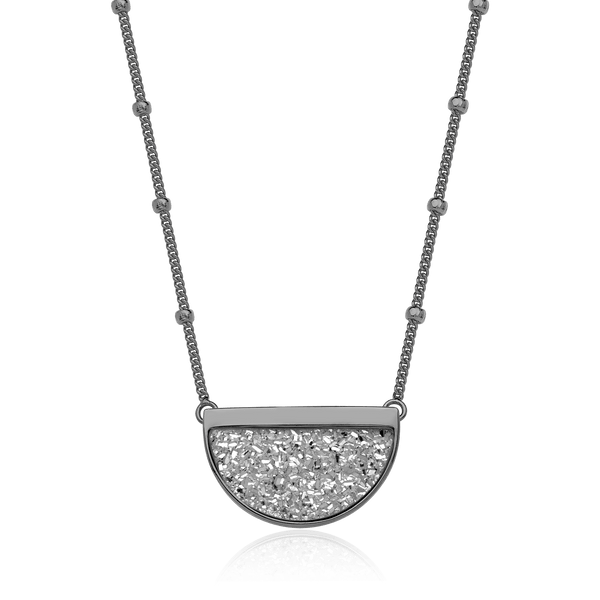 Colar Escudo - Drusa Platina — Ródio Negro | Aimer Joias | semijoia feminina pedra natural
