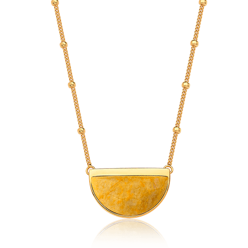 Colar Escudo - Feldspato Amarelo — Ouro 18K | Aimer Joias | semijoia feminina pedra natural