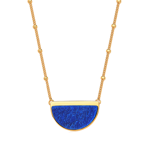 Colar Escudo - Feldspato Azul Anil — Ouro 18K | Aimer Joias | semijoia feminina pedra natural