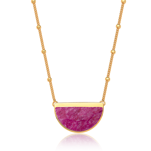 Colar Escudo - Feldspato Rosa Pink — Ouro 18K | Aimer Joias | semijoia feminina pedra natural