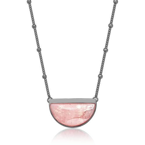 Colar Escudo - Quartzo Rosa — Ródio Negro | Aimer Joias | semijoia feminina pedra natural