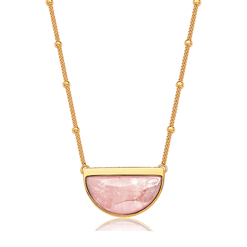 Colar Escudo - Quartzo Rosa — Ouro 18K | Aimer Joias | semijoia feminina pedra natural