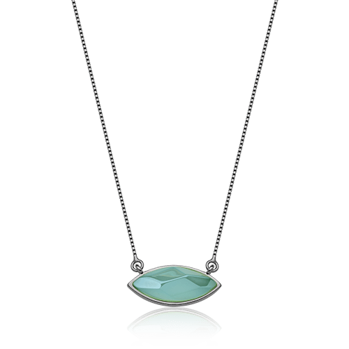 Colar Pétala - Ágata Azul Céu — Ródio Negro | Aimer Joias | semijoia feminina pedra natural