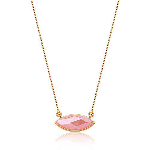 Colar Pétala - Quartzo Rosa — Ouro 18K | Aimer Joias | semijoia feminina pedra natural