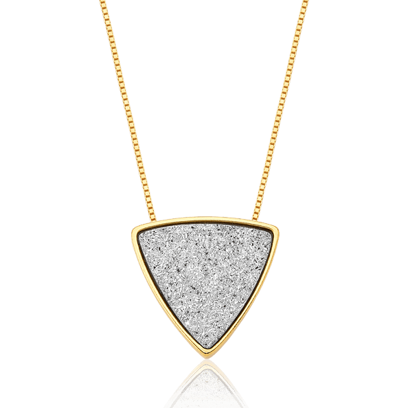 Colar Triângulo - Drusa Platina — Ouro 18K | Aimer Joias | semijoia feminina pedra natural