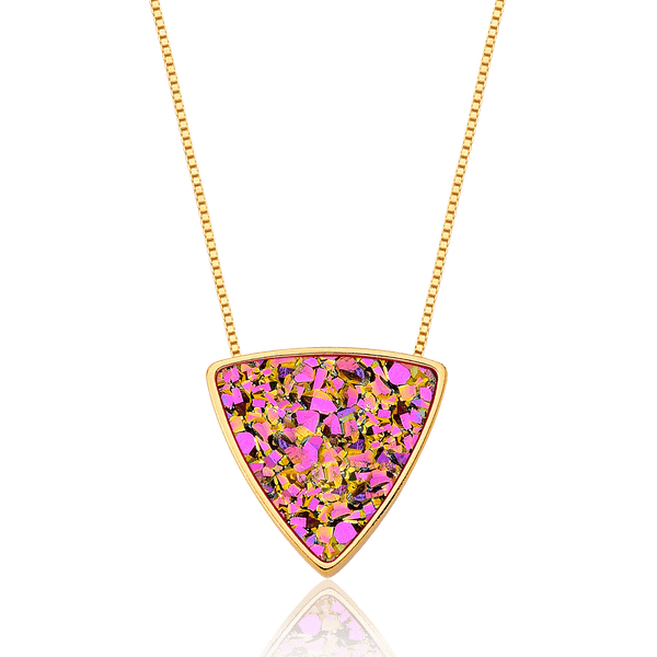Colar Triângulo - Drusa Multicolorida — Ouro 18K | Aimer Joias | semijoia feminina pedra natural