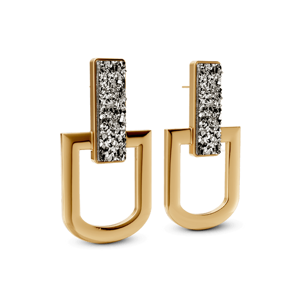 Brinco Elos - Drusa Metalizada | Semijoia Banhada a Ouro 18K