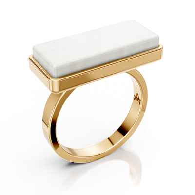 Anel Estrutura - Porcelana Branca | Semijoia Banhada a Ouro 18K — ângulo 1