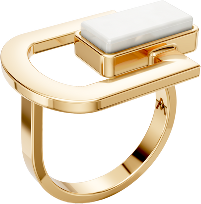 Anel Elos - Porcelana Branca | Semijoia Banhada a Ouro 18K — ângulo 1