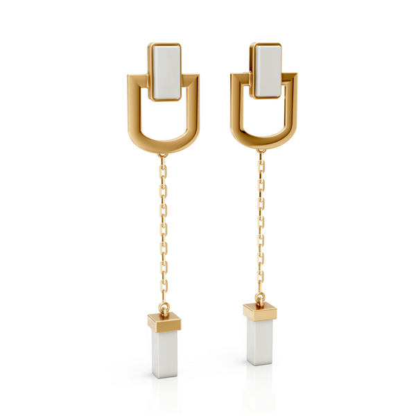 Brinco Presença - Porcelana Branca | Semijoia Banhada a Ouro 18K