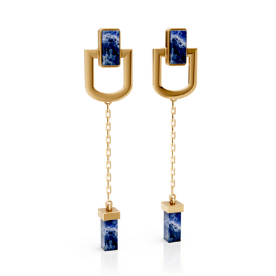 Brinco Presença - Sodalita | Semijoia Banhada a Ouro 18K — ângulo 1