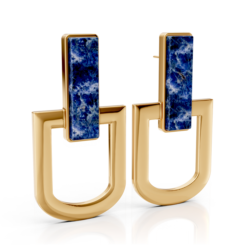 Brinco Elos - Sodalita | Semijoia Banhada a Ouro 18K