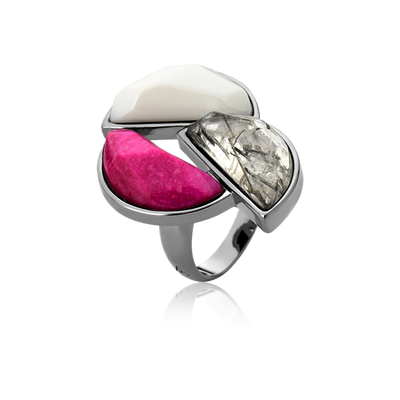 Anel Impacto - Quartzo Rutilo Grafite/Feldspato Rosa Pink/Porcelana Branca (sem foto) — ângulo 1
