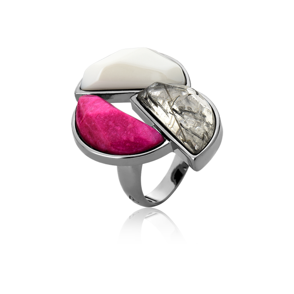 Anel Impacto - Quartzo Rutilo Grafite/Feldspato Rosa Pink/Porcelana Branca (sem foto)