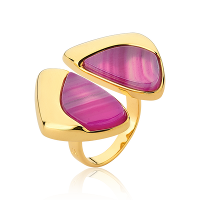 Anel Ailes Ágata Rosa Pink Listrada — Ouro 18k | Aimer — ângulo 1