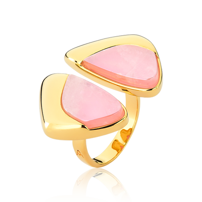 Anel Ailes Quartzo Rosa — Banho Ouro 18k | Aimer Joias — ângulo 1