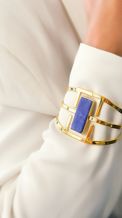 Bracelete Ópera - Feldspato Azul Anil detalhe — Ouro 18K | Aimer Joias | pulseira semijoia pedra natural