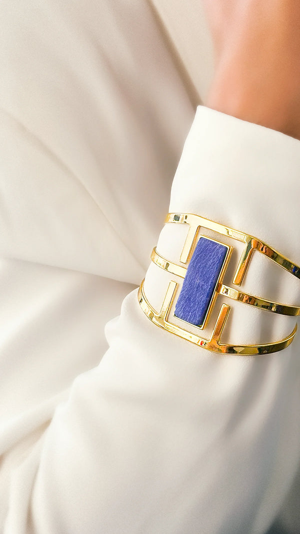 Bracelete Ópera - Feldspato Azul Anil detalhe — Ouro 18K | Aimer Joias | pulseira semijoia pedra natural