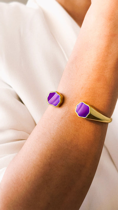 Bracelete Flora - Ágata Roxa Listrada — ângulo 2