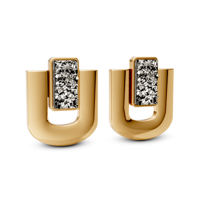 Brinco Estrutura - Drusa Metalizada | Semijoia Banhada a Ouro 18K — ângulo 1