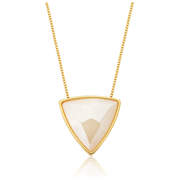 Colar Triângulo - Ágata Branca — Ouro 18K | Aimer Joias | semijoia feminina pedra natural