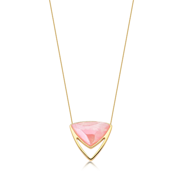 Colar Equilíbrio  Quartzo Rosa Banhado a Ouro 18k