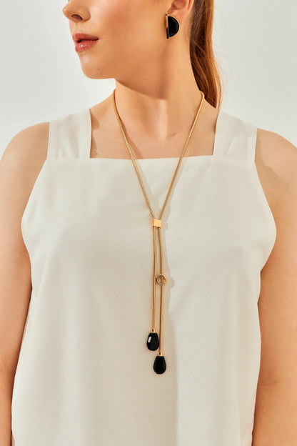 Colar Axel - Obsidiana Negra — Ouro 18K | Aimer Joias | semijoia feminina pedra natural