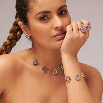 Colar Magnífico Ametista Multifacetada Banhado a Ouro 18k