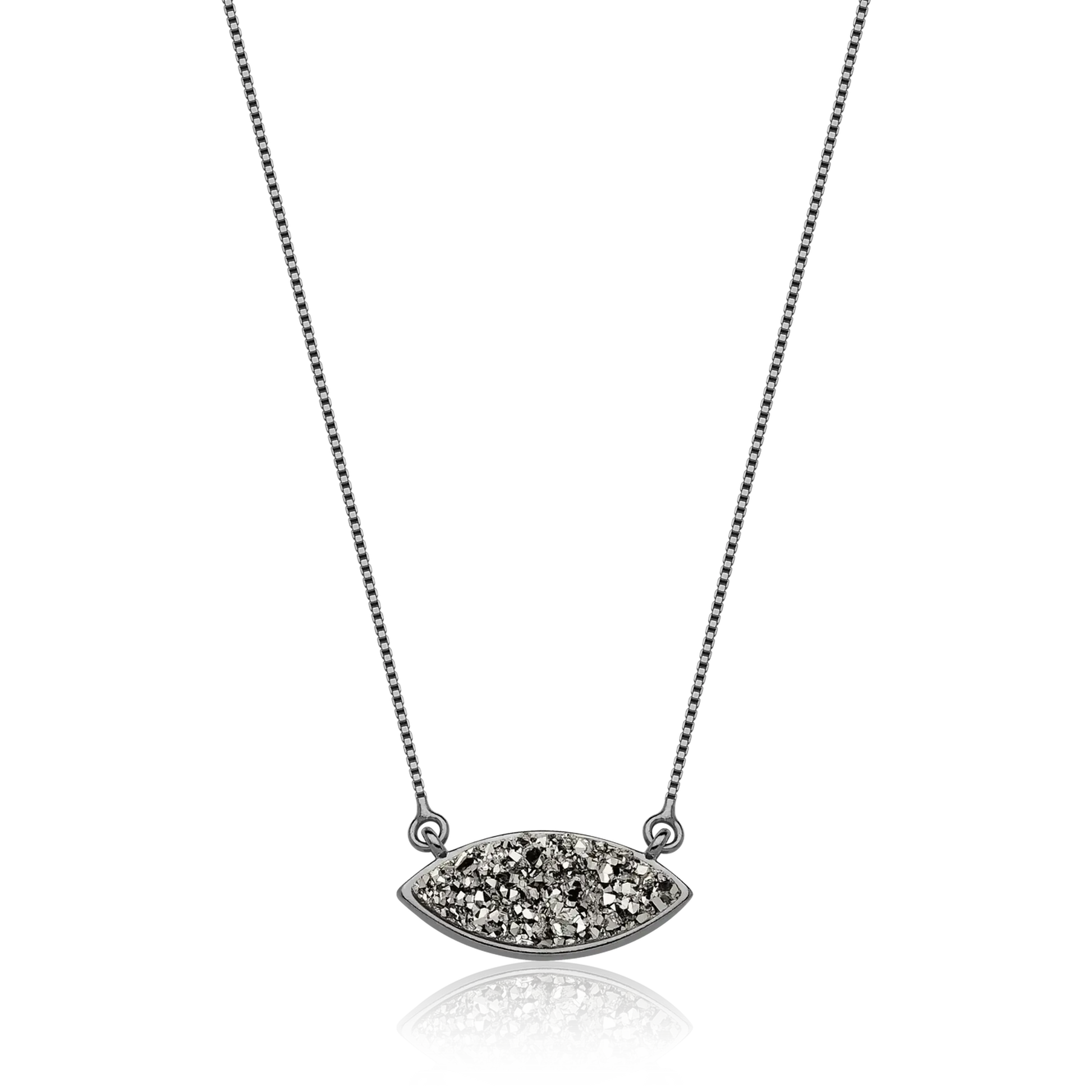 Colar Pétala - Drusa Platina — Ouro 18K | Aimer Joias | semijoia feminina pedra natural