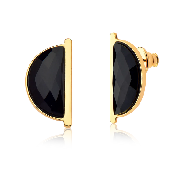 Brinco Escudo - Obsidiana Negra — Ródio Negro | Aimer Joias | brinco semijoia feminina pedra natural