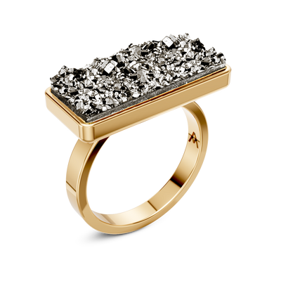 Anel Estrutura - Drusa Metalizada | Semijoia Banhada a Ouro 18K — ângulo 1