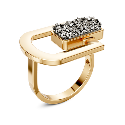 Anel Elos - Drusa Metalizada | Semijoia Banhada a Ouro 18K — ângulo 1